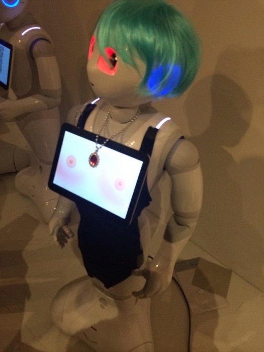 Disturbing: Computer pranksters have already reprogrammed the touchscreen hanging from Pepper the Robot's neck to give Pepper 'virtual breasts'